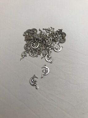 Silver Tone Fairy on Moon Night Star Pendant Charm Jewelry Making Kit Lot 39 pcs